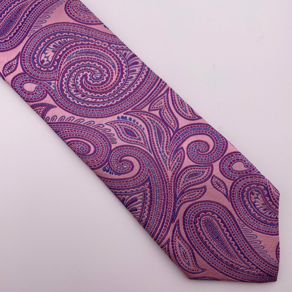 Haines Bonner Of‎ London Pink Paisley Silk Handmade Men's Neck Tie